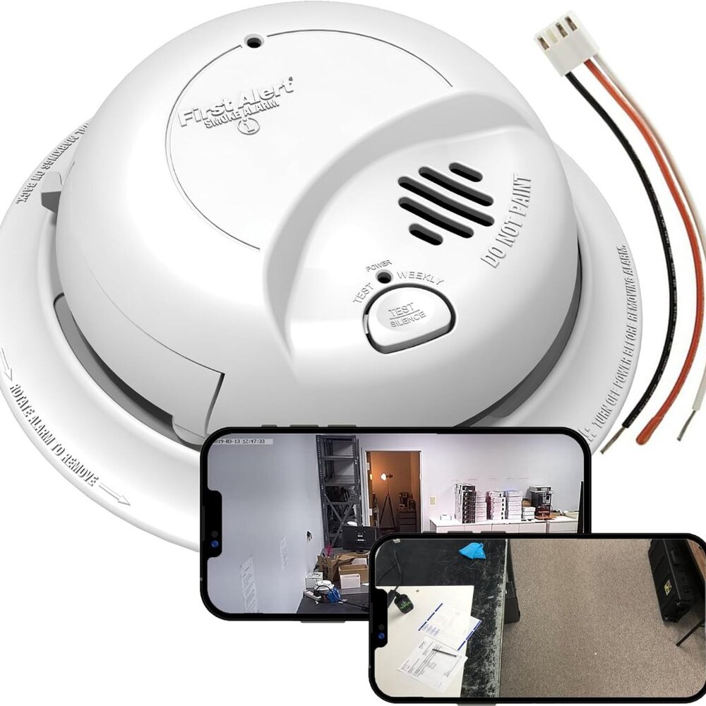 4K Wi-Fi Dual Camera Smoke Detector Spy Camera Audio Video Cam1 Down Cam2 Side